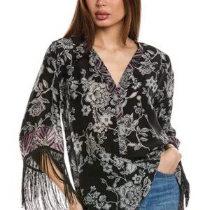Johnny Was Black Relaxed Fit Edina Fringe Blouse C19624-6 Size XS NWT $280